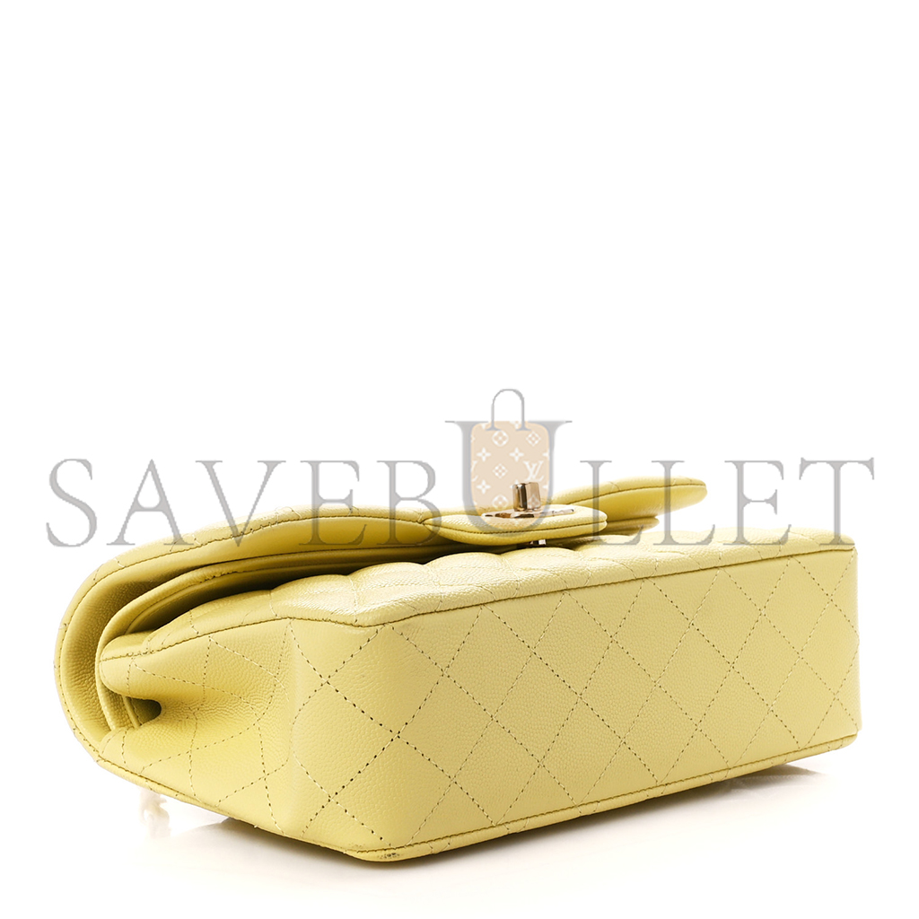 CHANEL CAVIAR QUILTED SMALL DOUBLE COVER YELLOW (23*14.5*6cm)